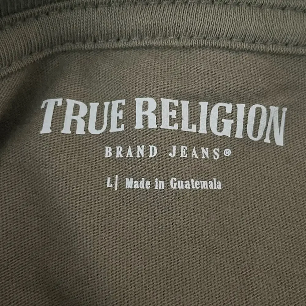 True Religion Buddha Face Logo Short Sleeve TShirt Army Green Size Large
